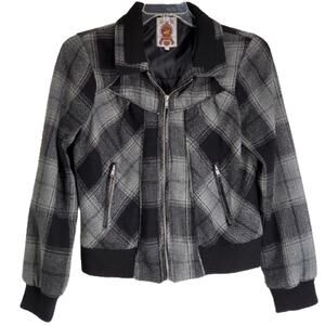 BHPC Sport Black Gray Plaid Herringbone Zip Coat